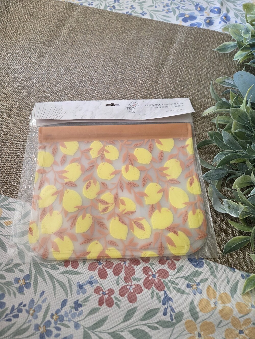 Reusable Lemon Print Sandwich/Lunch Bags - Yellow & Orange